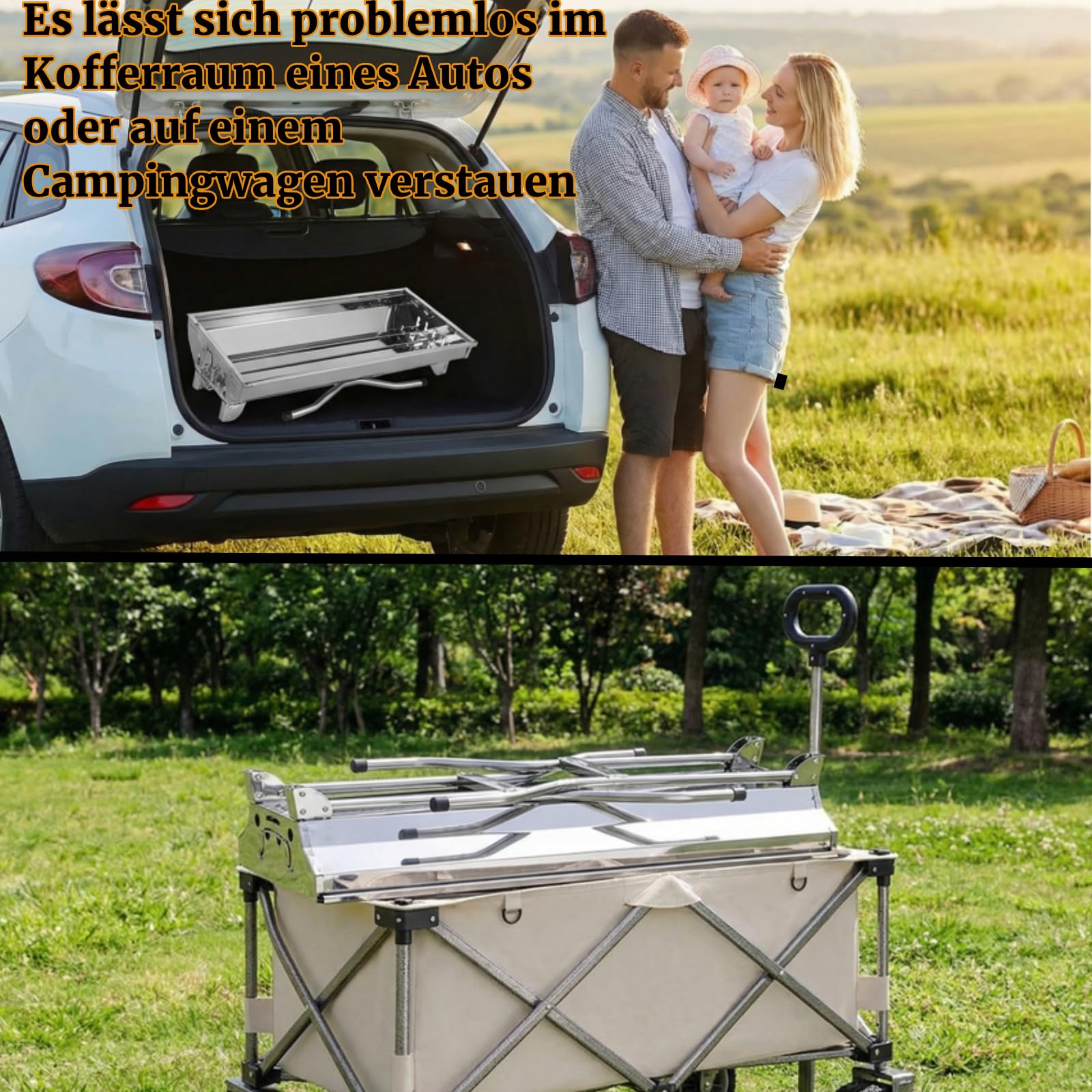 Barbecue a Carbonella XXL, Griglia a Carbone, Griglia Campeggio, Barbecue a Cabone Portatile Pieghevole in Acciaio Inossidabile con Padella Antiaderente, per Giardino Terrazza Picnic Campeggio