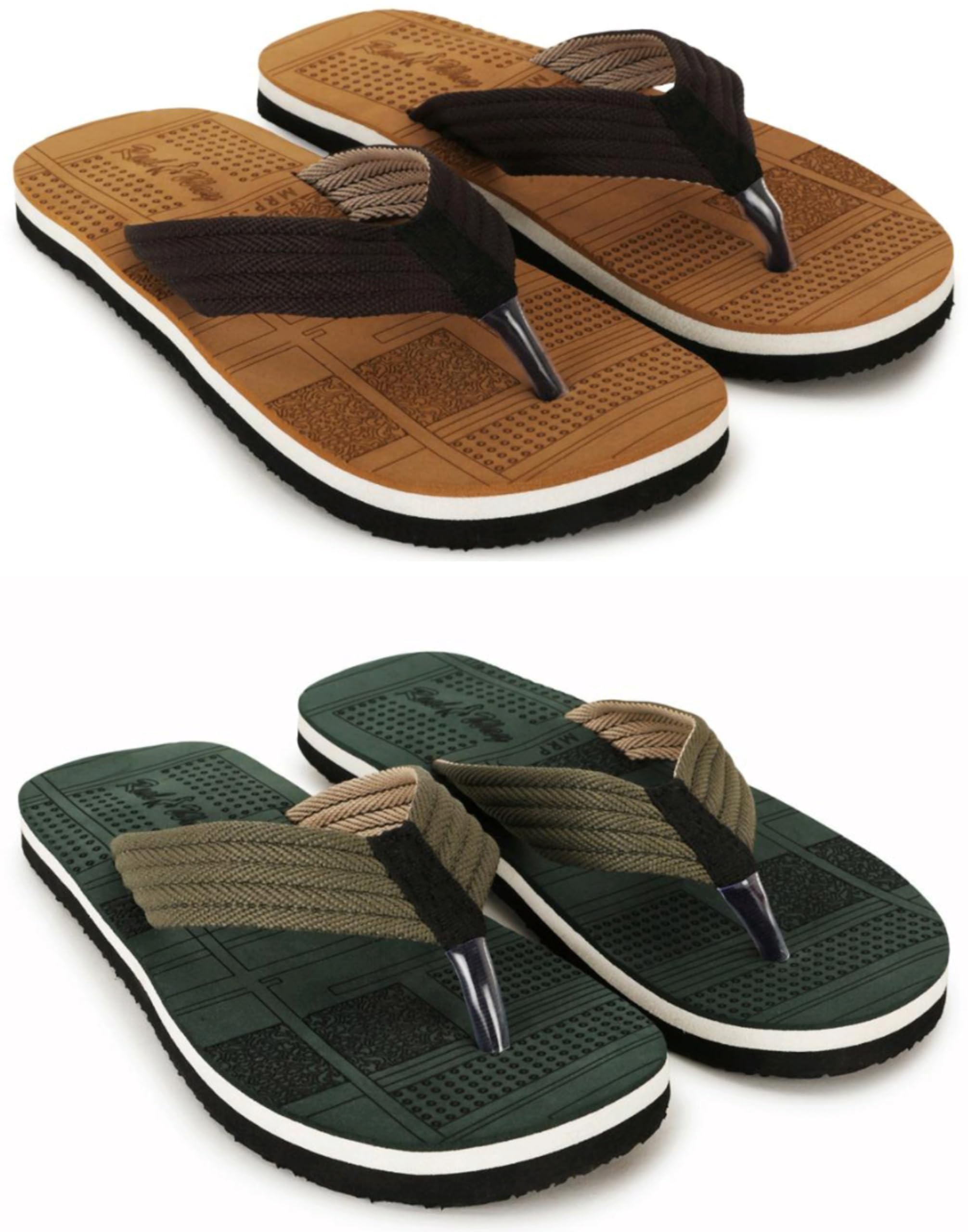 Casual Slippers Combo For Men With EVA Sole | Durable & Lightweight | Stylish Flip-Flop | Cushioned Footbed - Comfortable Fit for Every Occasion | (102) | Color GREEN & TAN | Size : 9-image-43
