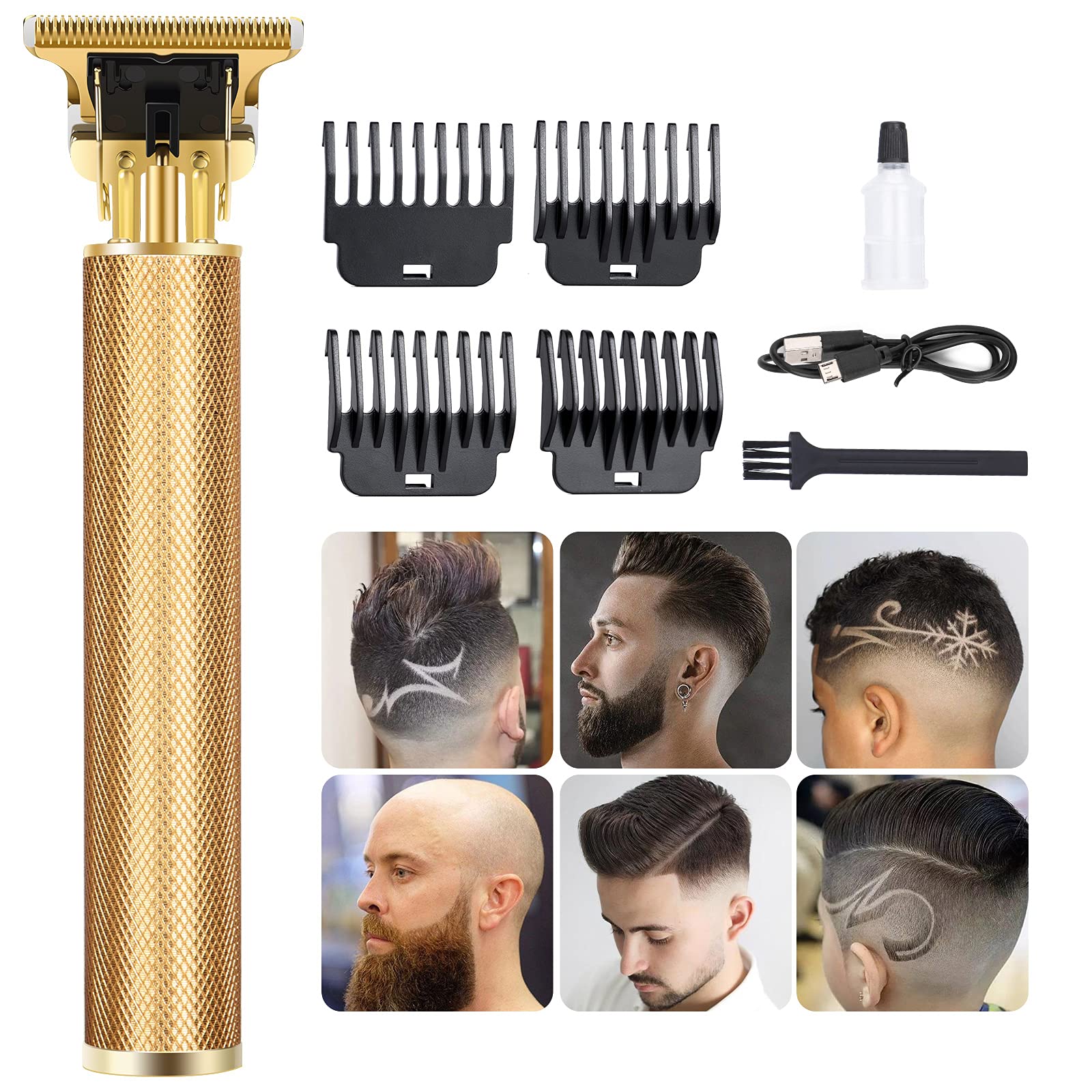 SerDa-Run Electric Hair Trimmer, Professional T-Blades, Long Hair Trimmer, Razor, Men's Beard Trimmer with USB Rechargeable Device and Wireless, Gold