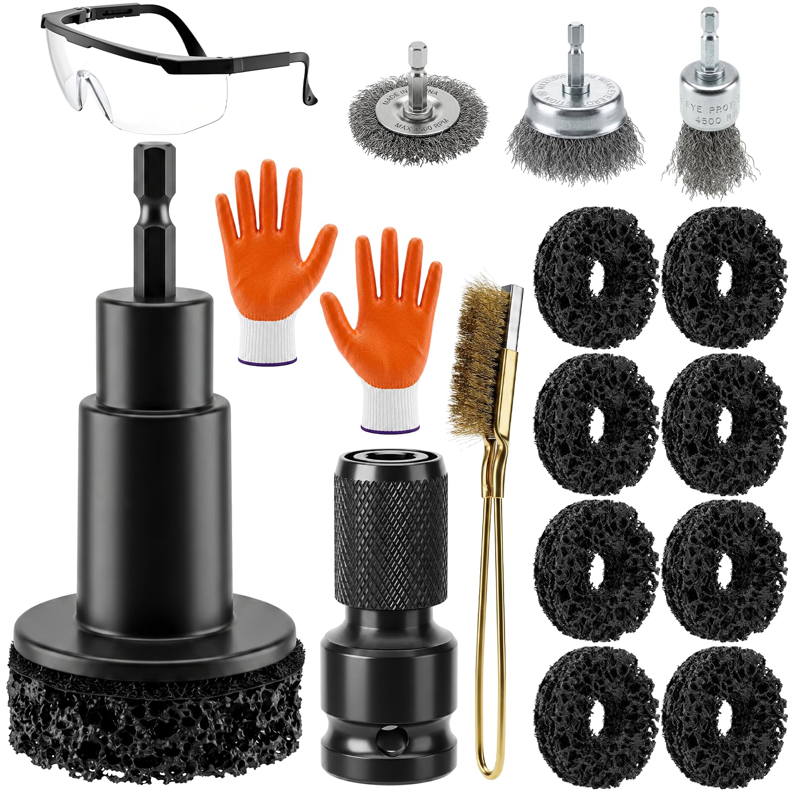 Wheel Hub Cleaning Tool Kit, 17 PCS Stud Rust Remover for Drill