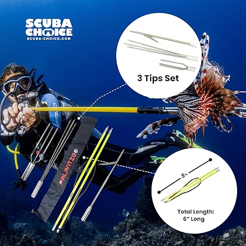 Miniatura 8 de Spearfishing Equipo de pértiga de 5 pies (largo total), de fibra de vidrio, estilo hawaiano, de 2 piezas, con 3 puntas: honda, arpón, y punta triple.