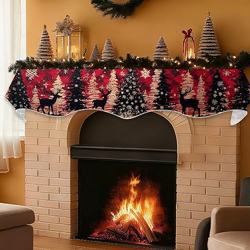 Miniatura 9 de Bufanda de Navidad para chimenea, cubierta decorativa para Navidad, invierno, mantel superior (alce del bosque navideño, 70 pulgadas de largo x 17