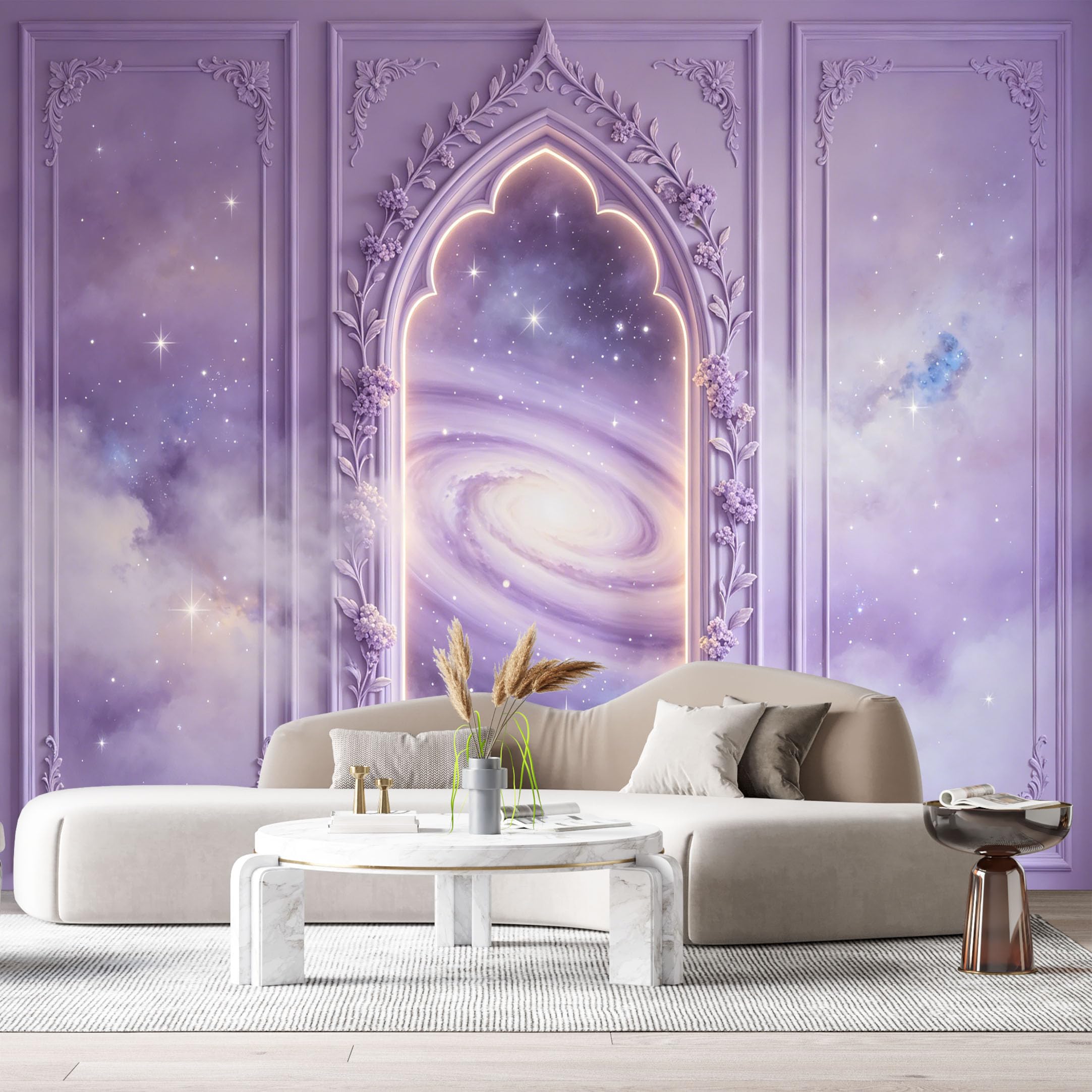 Custom Size Wall Murals Purple Galaxy Portal Celestial Starry Sky 3D Trompe L'Oeil SelfAdhesiveWall Fabric Removable Wallpaper Wall Decor for Living Room Bedroom Bathroom
