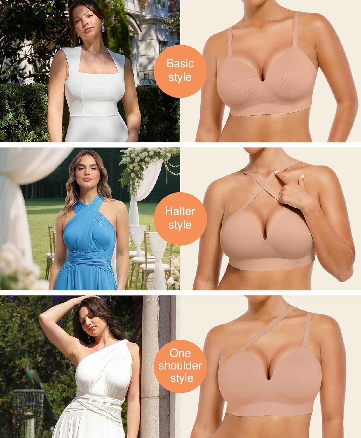 Popilush Bras for Women No Underwire Supportive Push Up Bralettes Wireless Full Coverage Plus Size T-Shirt Bra - Image 5