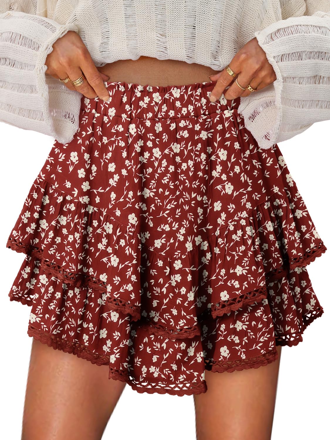 onlypuff Flowy Shorts for Women Ruffle Skorts Mini Skirts High Waisted Teen Gilrs Tennis Skort Summer Shorts