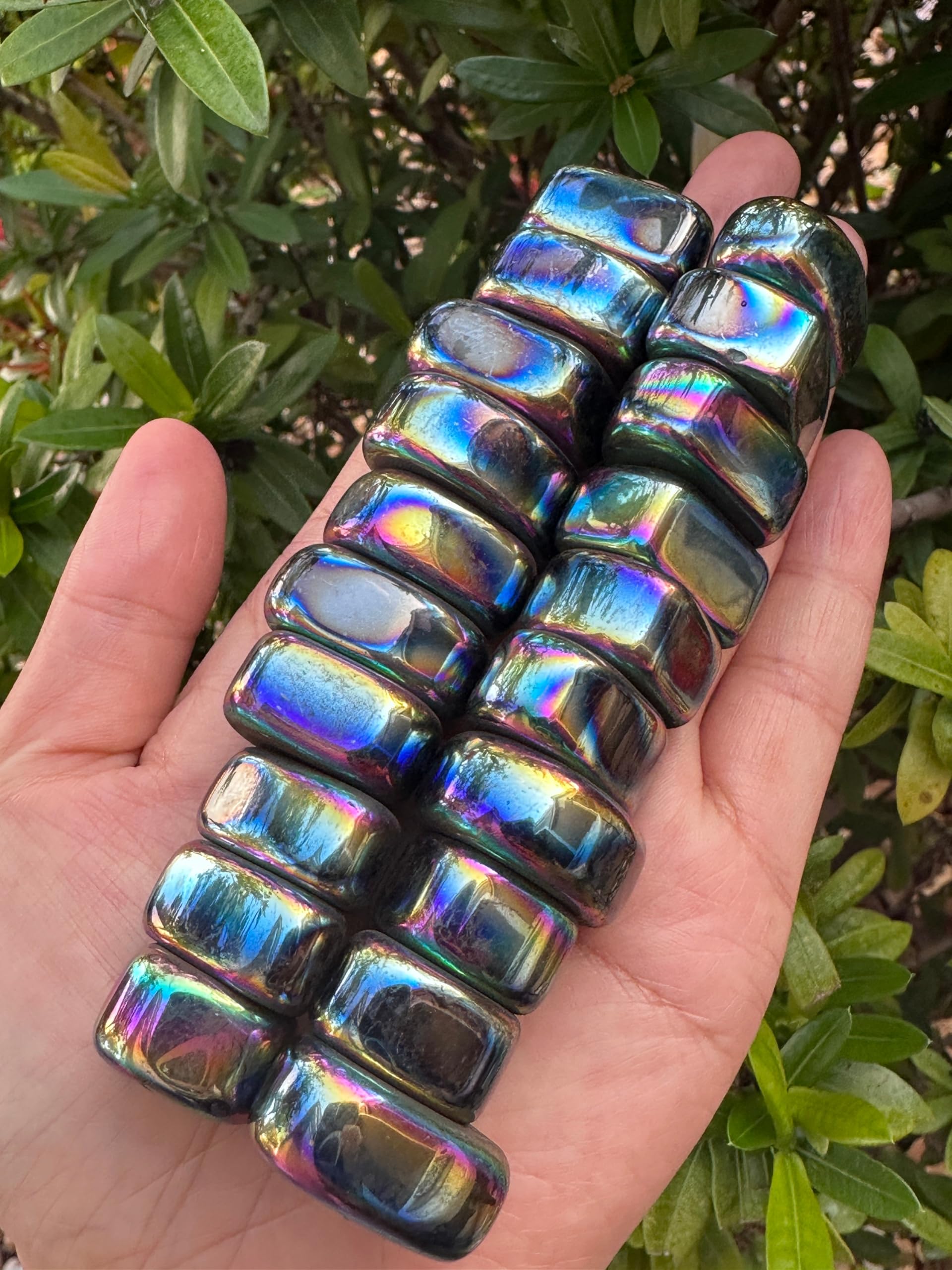 GAF TREASURES 5 Pcs Rainbow Magnetic Hematite Tumbled Stones, Polished Natural Rainbow Magnetic Hematite Gemstone, Rainbow Magnetic Hematite Healing Crystals (Rainbow Magnetic Hematite)