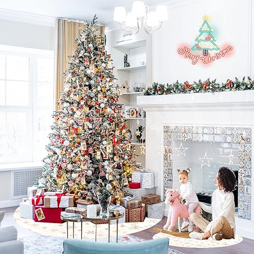 Miniatura 6 de Falda de árbol de Navidad de 48 pulgadas, faldas de árbol de piel sintética para árbol de Navidad, decoración de fiesta de vacaciones, copos de Copo