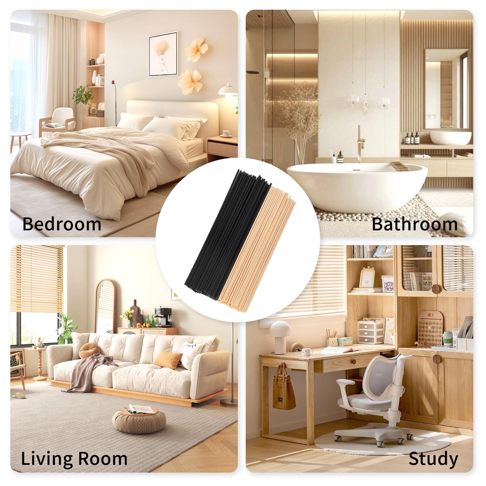 100 Pièces Bâtons de Diffuseur de Roseaux,Diffuseur Parfum Bâtons,Couleur Bois Noir et Naturel