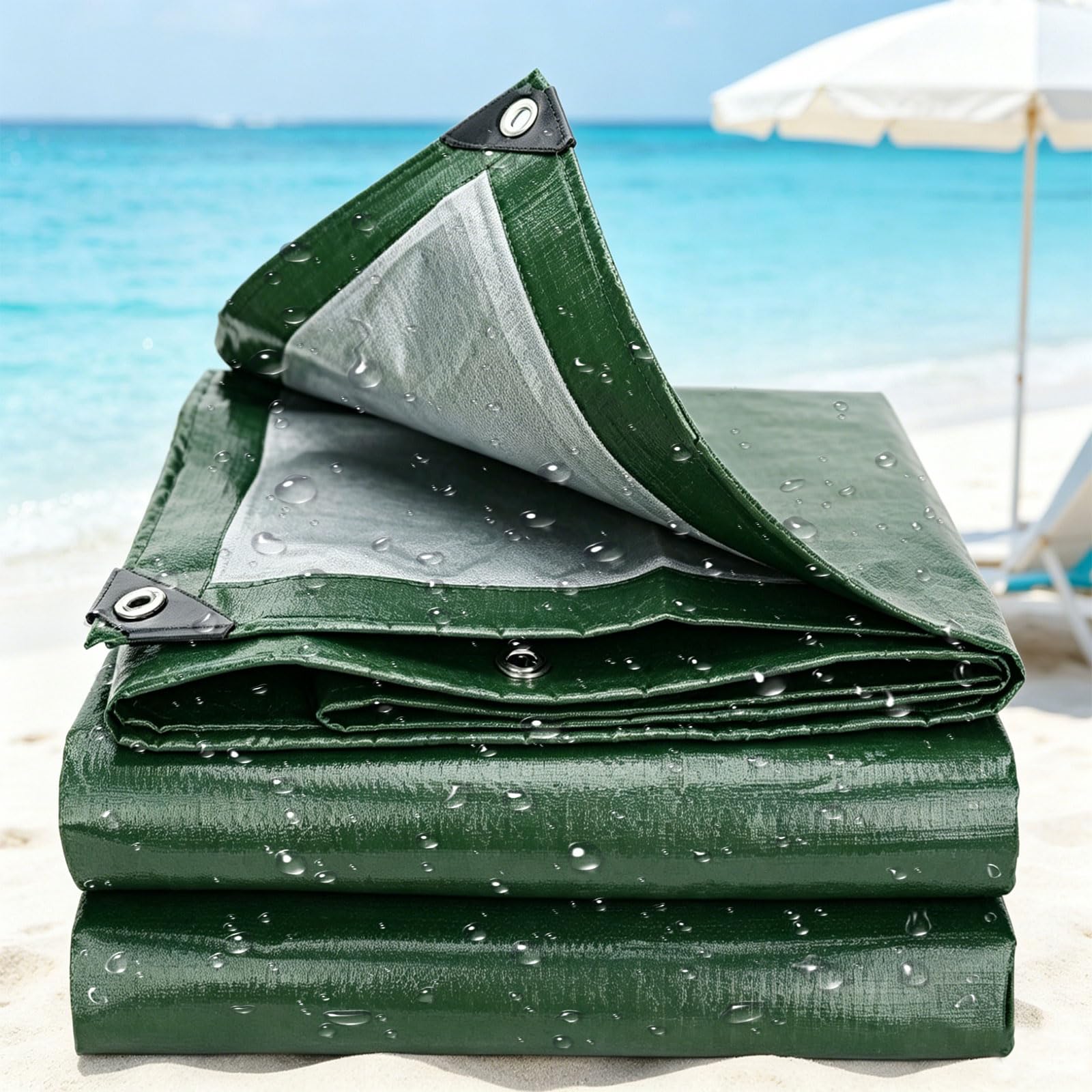 Waterproof Tarpaulin 460 x 490 cm Weatherproof Snow Dust UV Pe Tarpaulin Sheet 120 G M², Reinforced Corners for Garden Furniture Camping, Green
