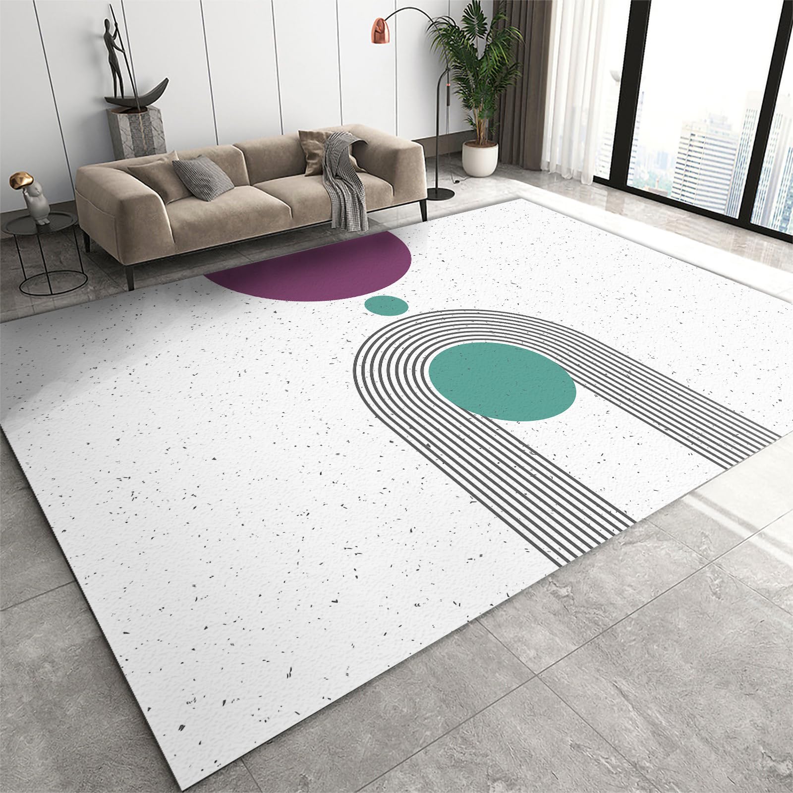 FIEMAR Rug 50x80cm Modern Arch Stripes Rug, White Farmhouse Dining Room Rug Natural Throw Mat, Washable Area Rugs for Living Room, Non Slip Low Pile Floor Carpet for Entryway Bedside Sink