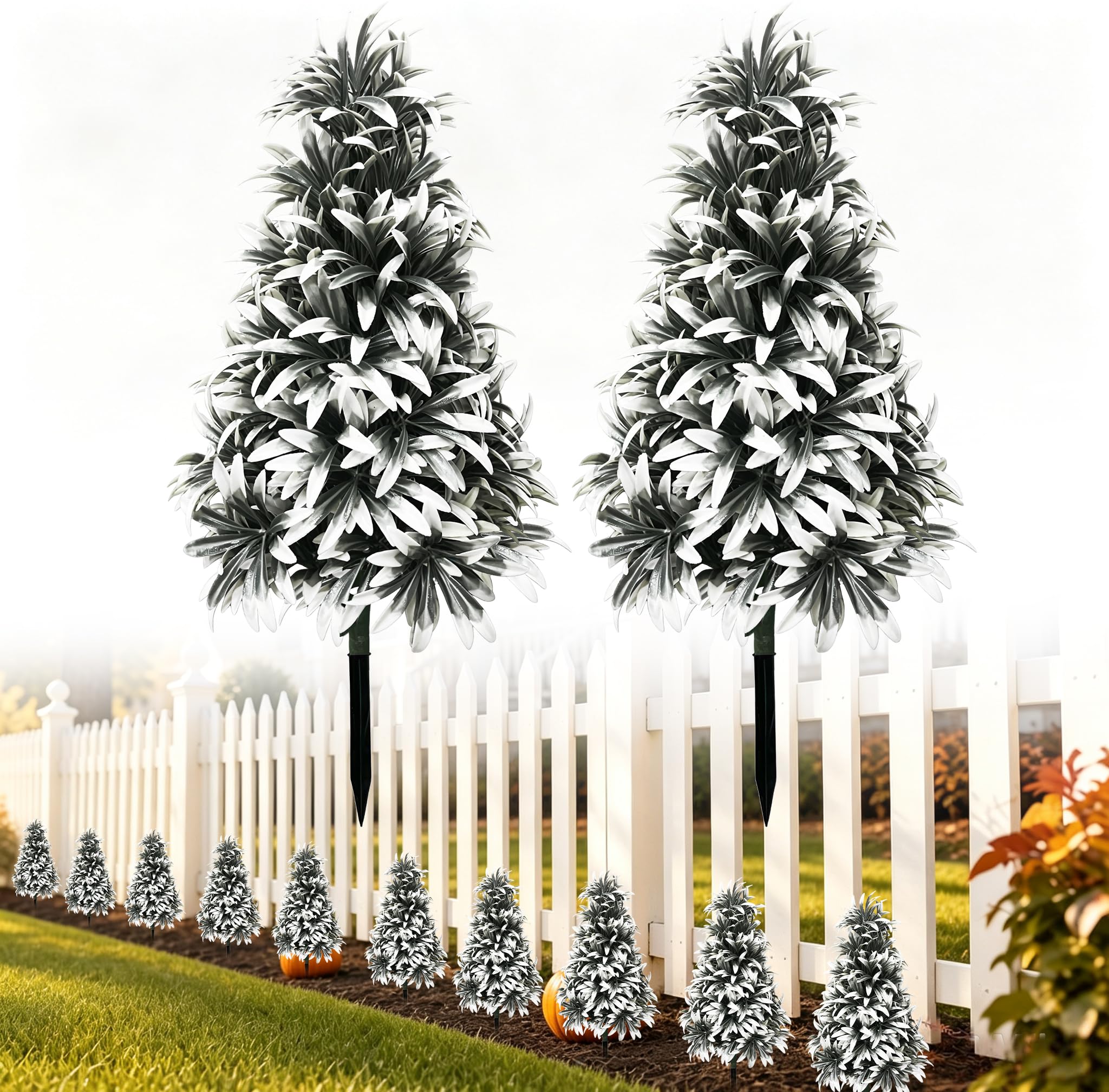2 Pack Outdoor Artificial Cedar Topiary Trees with Stakes,52CM UV Resistant Fake Evergreen Tree Shrubs,Faux Bushes Plants No Maintenance for Front Porch,Planters,Garden,Room,Office