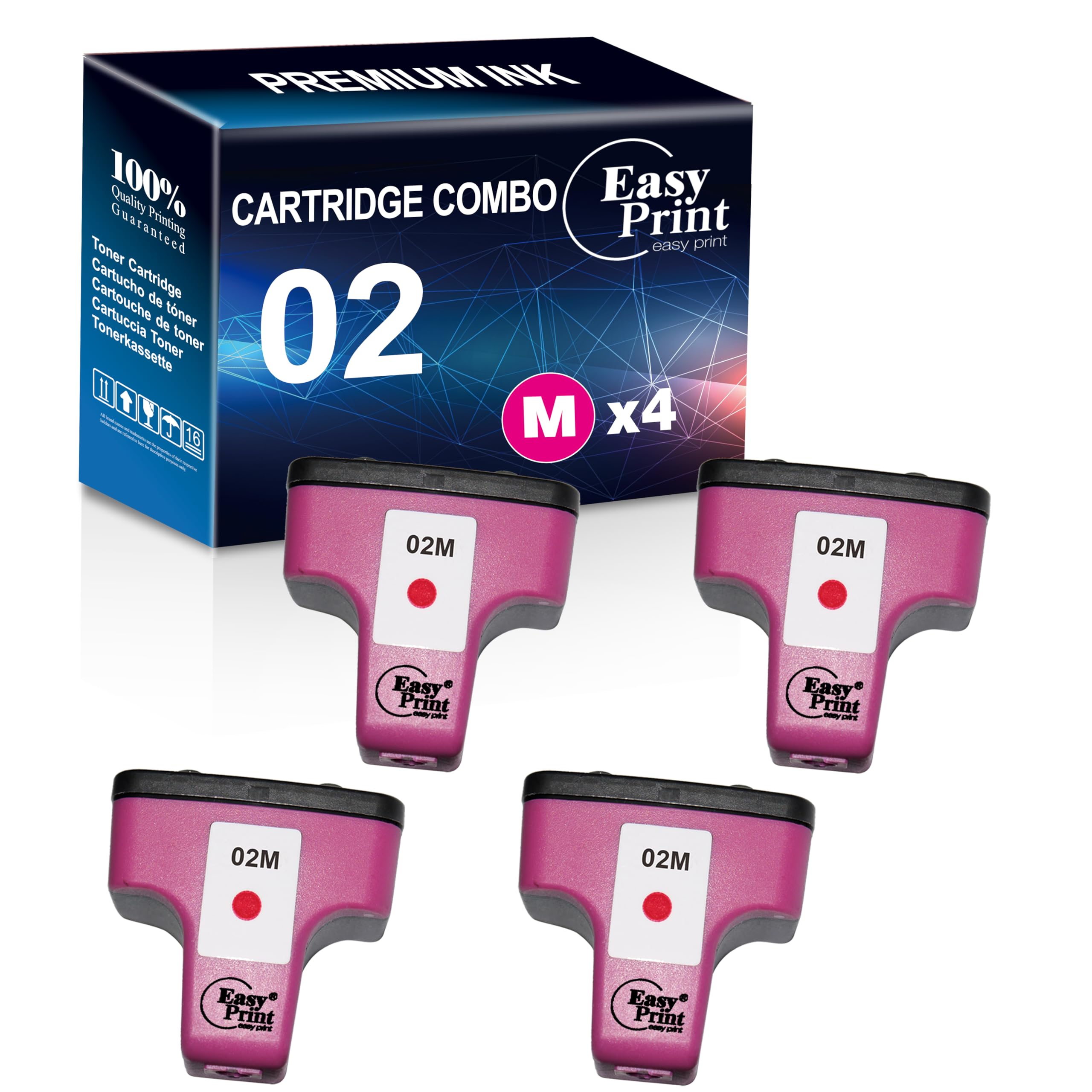 EASYPRINT 4-Magenta Compatible 02 Ink Cartridges Replacement for HP02 HP-02 Used for Photo Smart C5180 C6180 C6280 C7250 Printers