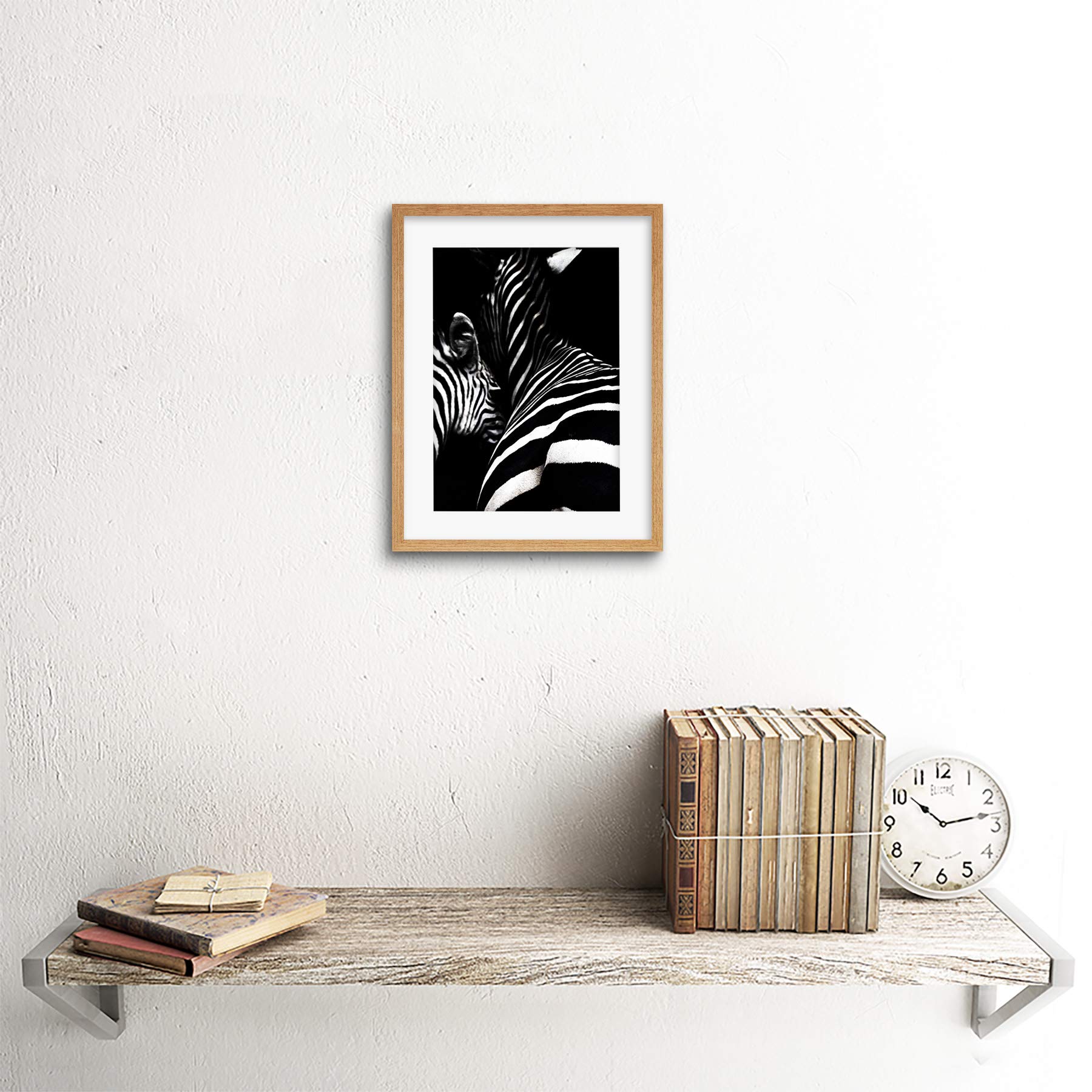 Amazon.com: Zebra Black and White Photo Art Print Light Oak Framed