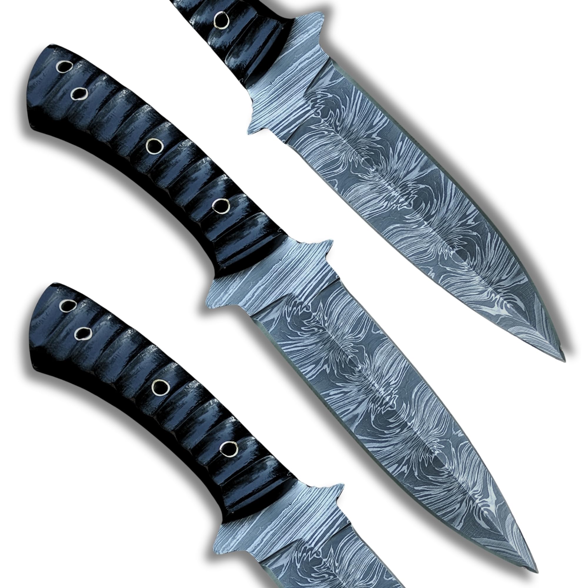 Handmade Damascus Hunting Knife - Double Edge Full Tang Fixed Blade Bowie Knife With Sheath 10 Inch 3704