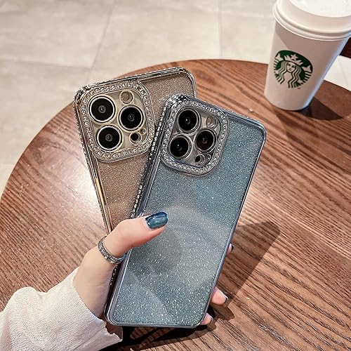 Miniatura 7 de MINSCOSE Funda transparente con purpurina para iPhone 12 Pro Max, funda de lujo y flexible con diamantes de imitación brillantes con cristal