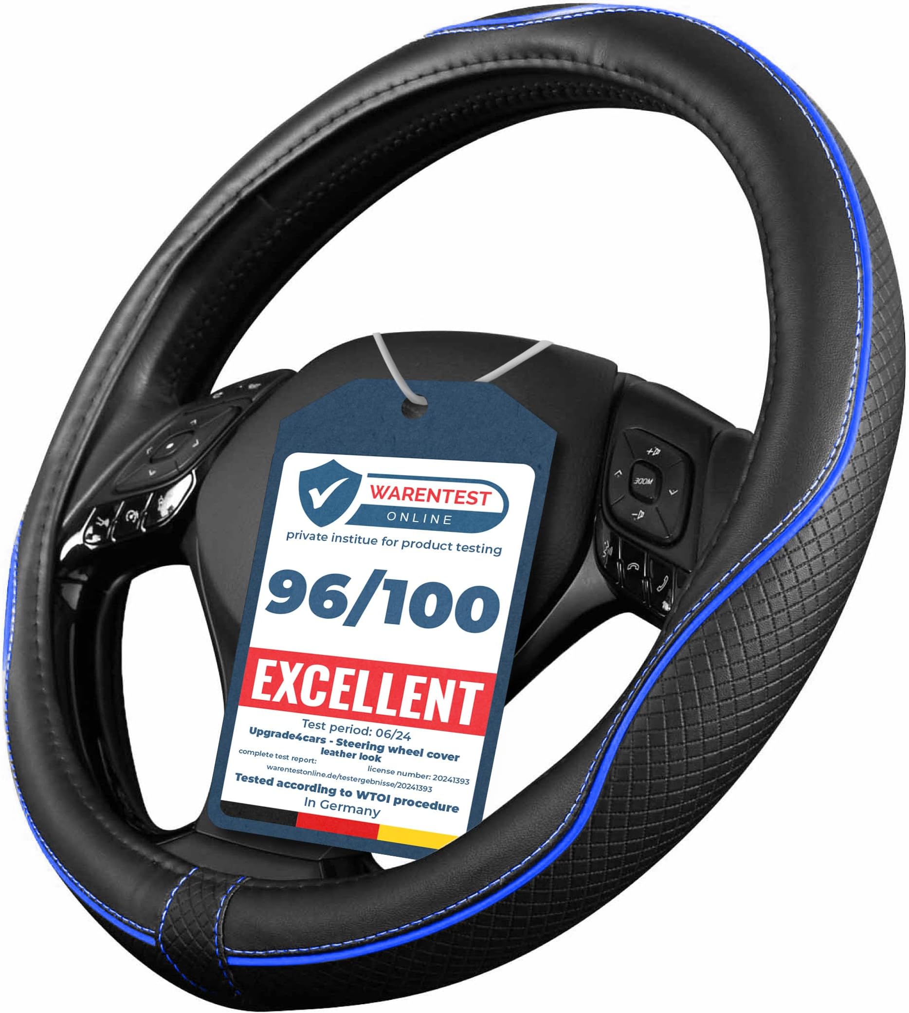 โ Upgrade4cars Blue & Black Leather Look Steering Wheel Cover | Universal Fit 14.5-15 inch Steering Wheel Cover for Summer & Winter | Car Interior Accessories Gift Ideas | Gifts for Women and Men