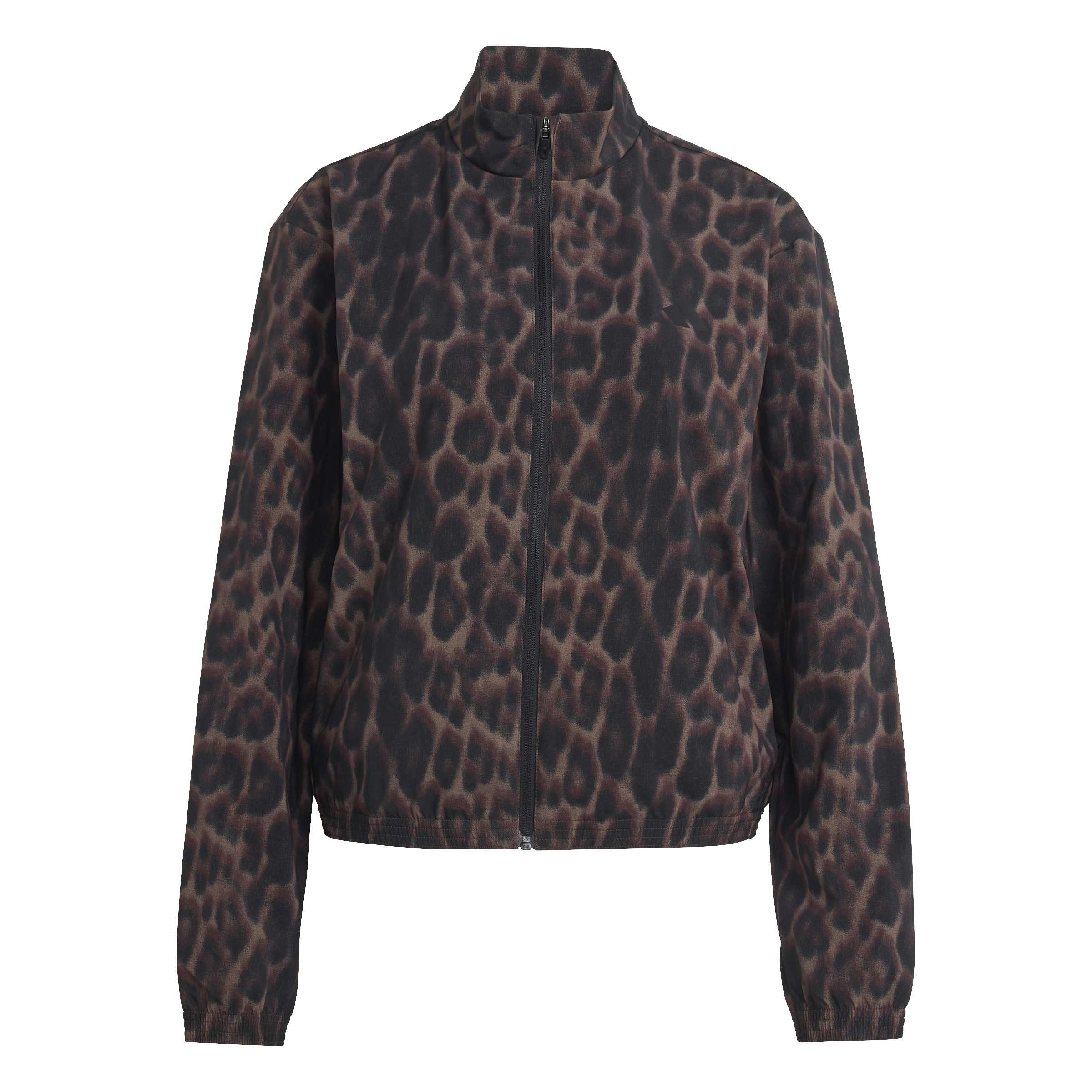 adidas Women's Workout Essentials Leopard Woven Jacket, earth strata/black, S