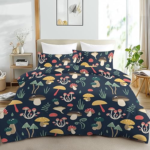 Miniatura 8 de Juego de funda de edredón de hongos, tamaño Queen, neón, ultrasuave, negro, morado, verde, para mujer, diseño de hongos mágicos, decoración de