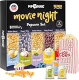 Pop n&apos; Dulge Popcorn Movie Night Supplies 16 pcs Gift Set&comma; 5 Gourmet Popcorn Kernels&comma; 5 Seasoning Variety Packs Non-GMO Kosher Snacks&comma; Great Housewarming Family Date Night Gifts Basket Ideas For Him Her
