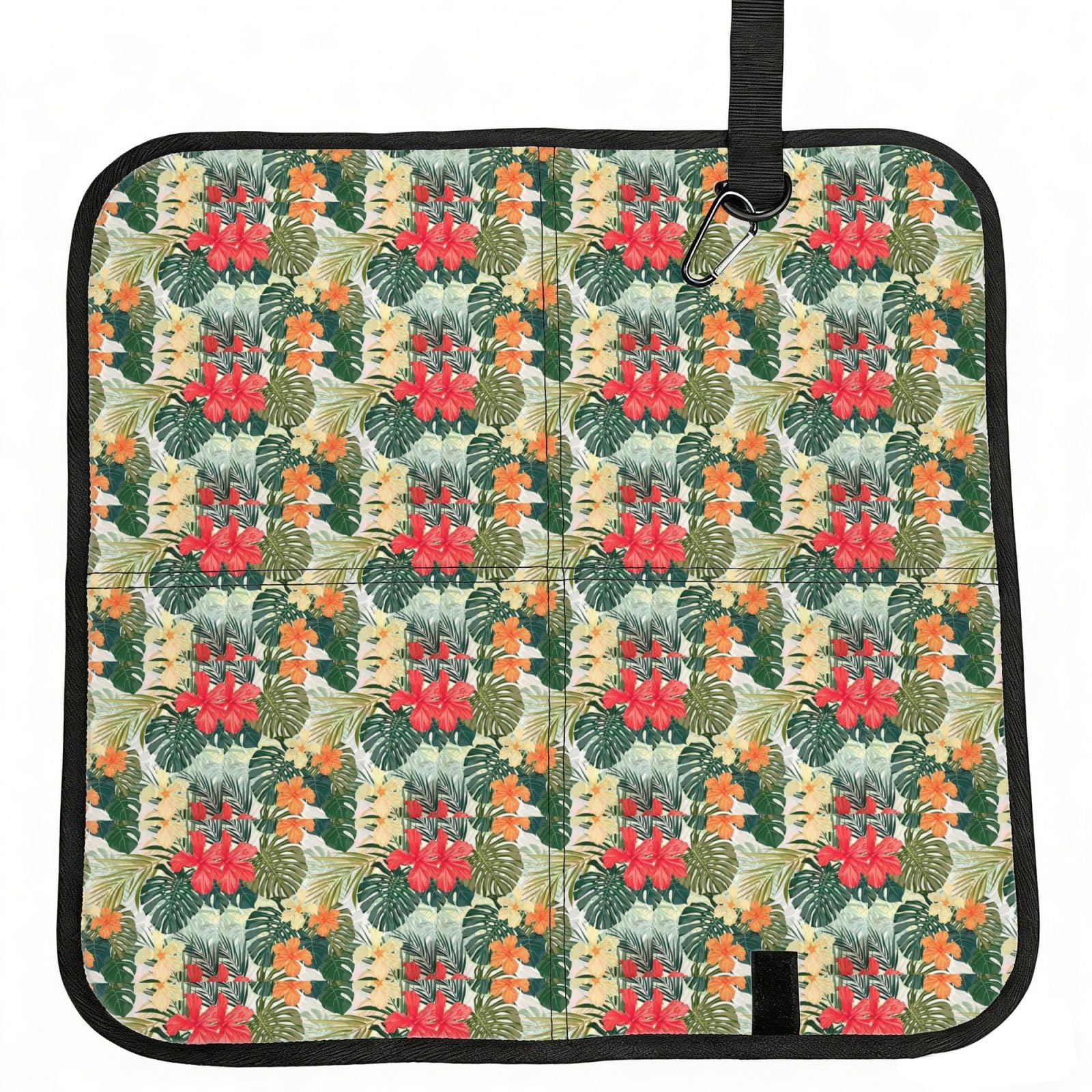 ERCgad Vegetation Leaves With Hibiscus Flowers Print Foldable Seat Cushion Portable Chair Pad Lightweight Travel Outdoor Office Home