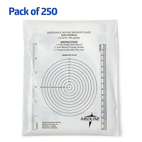 Miniatura 2 de Medline Regla de plástico para heridas Bullseye, transparente, medidas en centímetros y pulgadas, desechable, bolsa de 250 unidades cada una