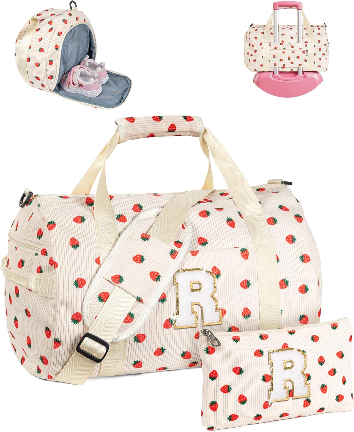 Trending Gift for Toddler, Girls Gym Bag, Kids Personalized Weekend Duffel Bags with Shoe Compartment, Initial Travel Tote with Makeup Bag, Gift for Ballet Dance Gymnastics Girl (Letter R)