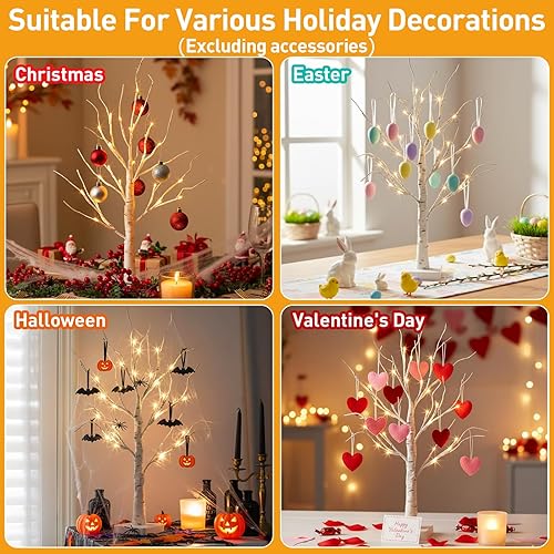 Miniatura 15 de Vanthylit Decoraciones para árbol de Navidad, árbol de abedul blanco con luces LED, juego de 4, luces blancas cálidas para árbol pequeño