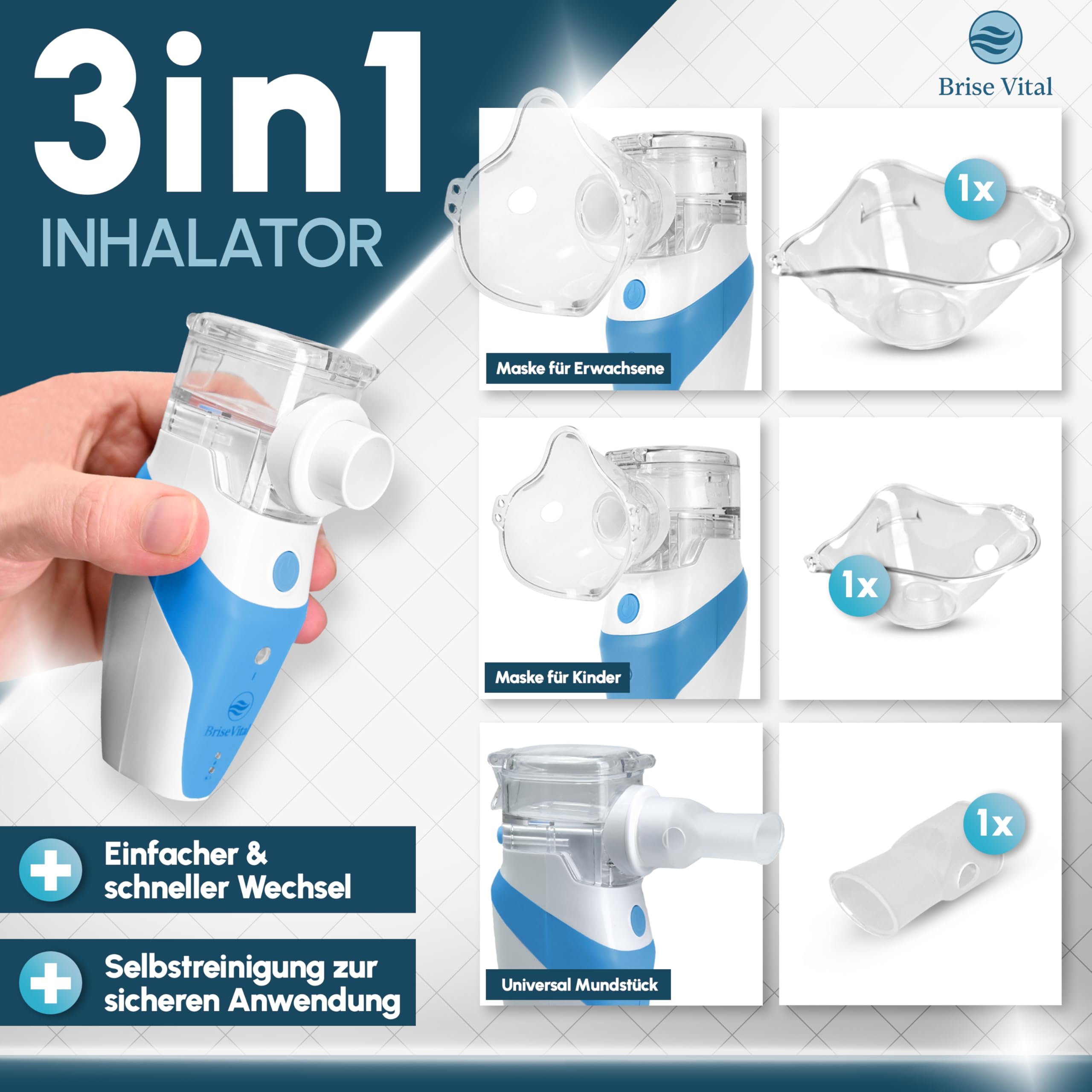 Premium leises Inhalationsgerät für Kinder & Erwachsene - Mesh Nebulizer Vernebler,aufladbar und starkem Akku, Inhaliergeräte für Erwachsene, Inhalator, Inhalationsgerät Kinder,Inhalationslösung