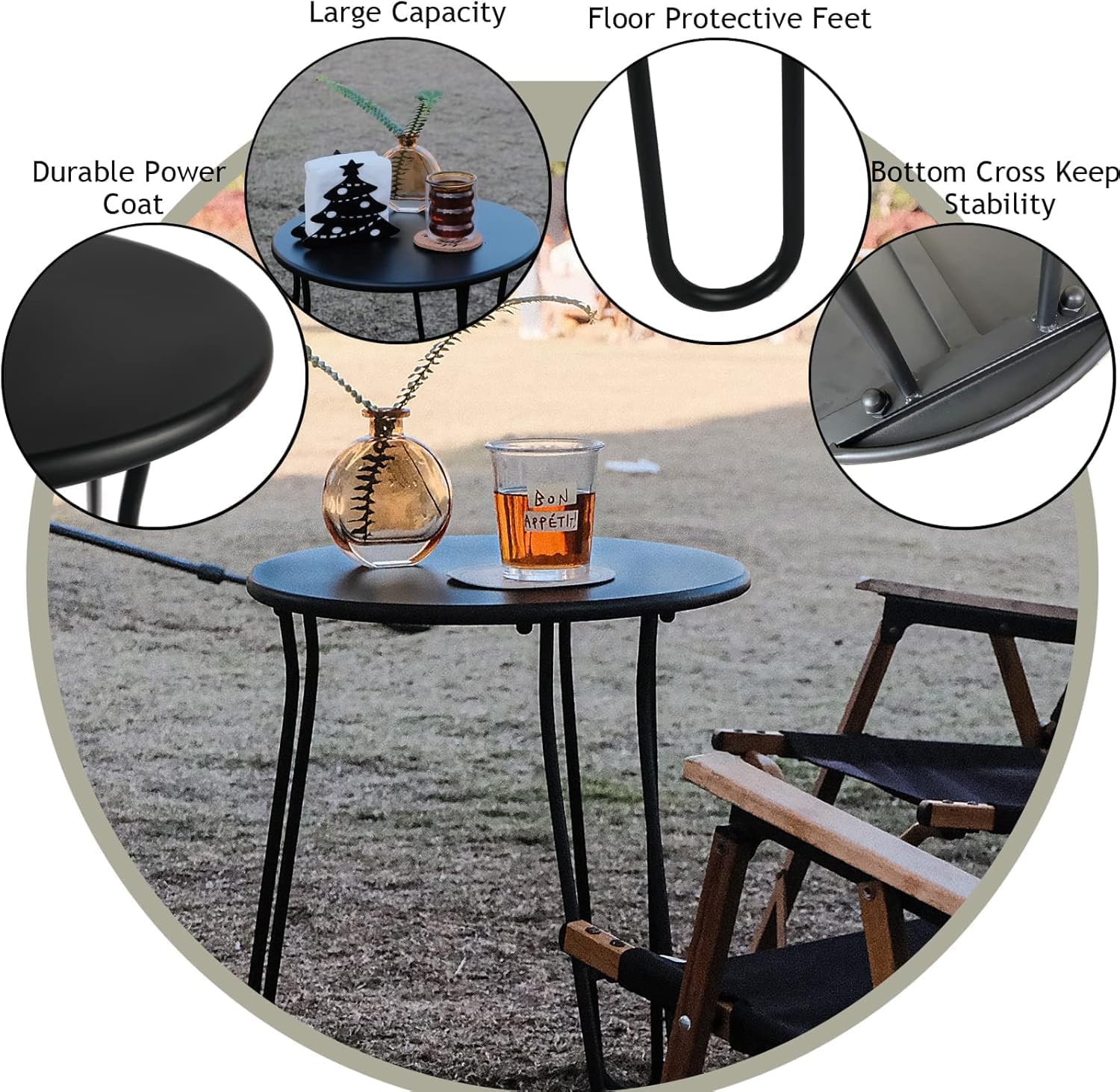 Small Patio Side Table, Weather Resistant Anti-Rust Outdoor Metal Patio Round End Table, Outdoor End Table for Garden, Porch, Balcony, Yard, (White)