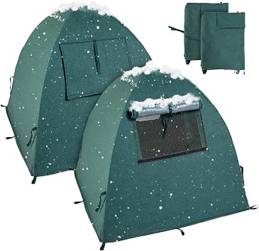 2 Packs Plant Cover Freeze Protection Blanket, 28x28x30 Outdoor Garden Fabric Cover with Poles and Stakes for Winter Frost, Shade Cloth Plant Guard for Shrubs, Small Trees, Green