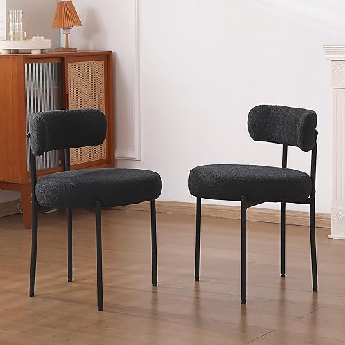 ALEAVIC Juego de 2 sillas de comedor negras, sillas de comedor modernas de mediados de siglo, respaldo curvado, sillas de comedor tapizadas redondas