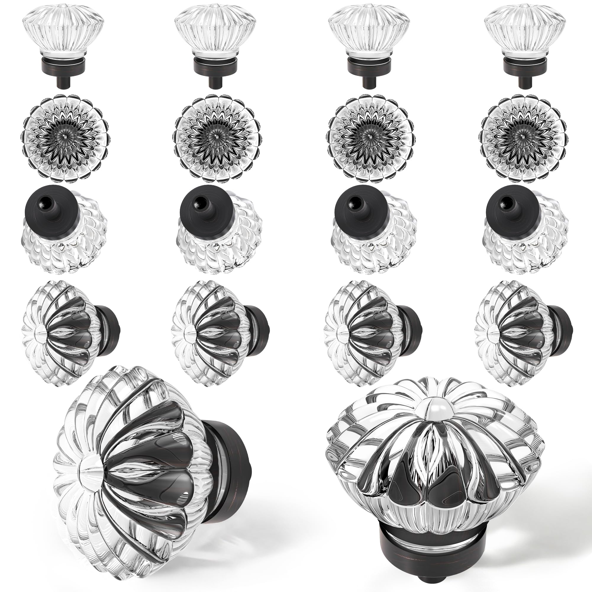 Oil Rubbed Bronze Crystal Cabinet Knobs 16 Pack Flower Crystals Cabinet Knobs Cabinets Knob Clear Small Pull for Closet Dresser Drawers Cupboard Wardrobe Vintage Retro Pulls Glass Old Fashioned Handle