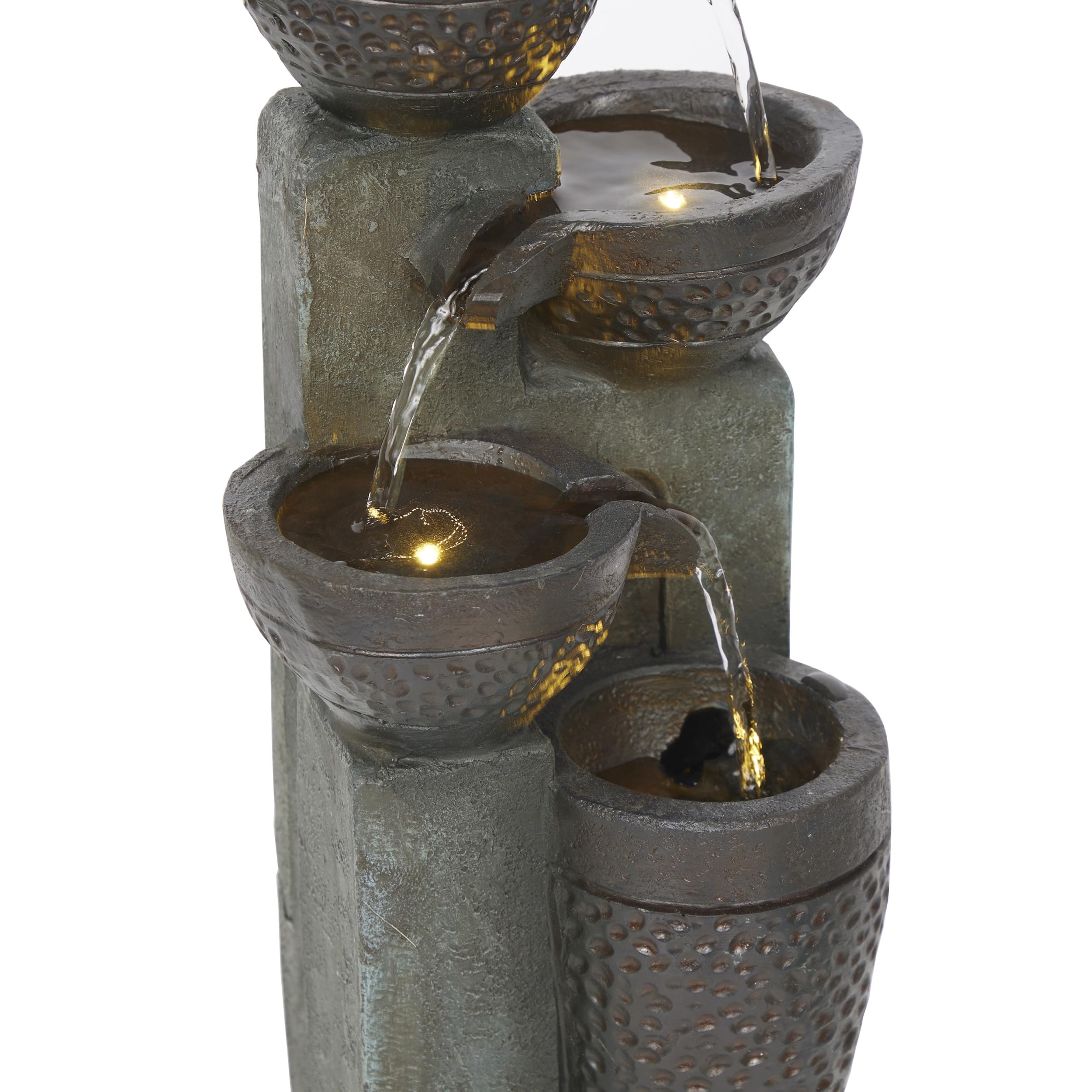 Alpine Corporatio 14" Tall Stoned Jar Cascading Water Fountain with LED Lights, Elegant Tabletop Water Feature for Home, Office, Living Room, and Bedroom Decor, Gray 10