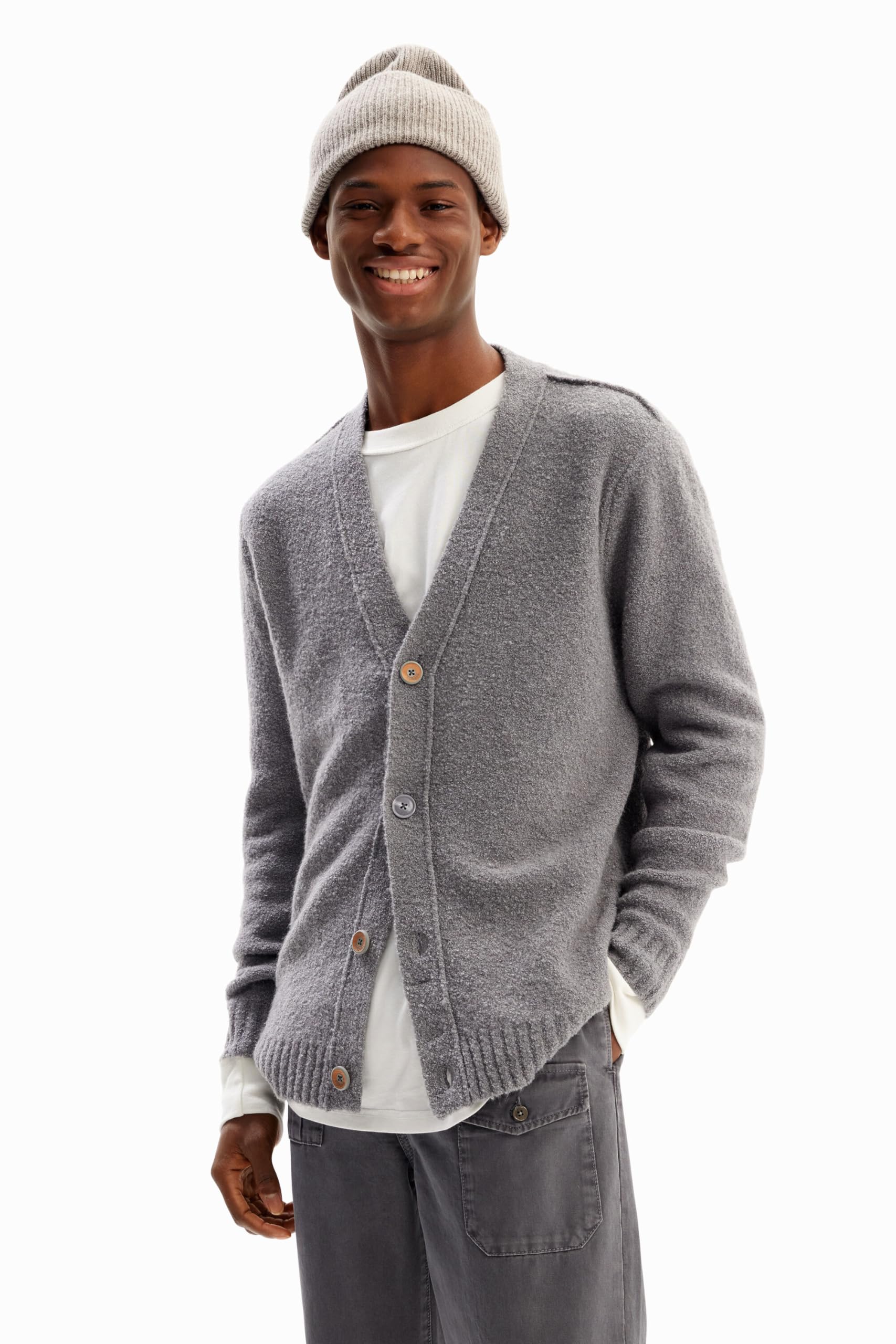 Desigual Herren Schwarz Einfarbiger Cardigan Textur, M