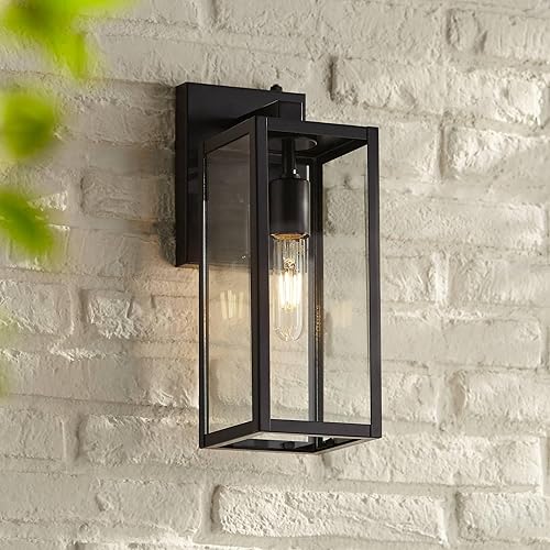 Miniatura 8 de John Timberland Titan - Juego de 2 lámparas de pared modernas para exteriores, marco rectangular negro místico del atardecer al amanecer, paneles de