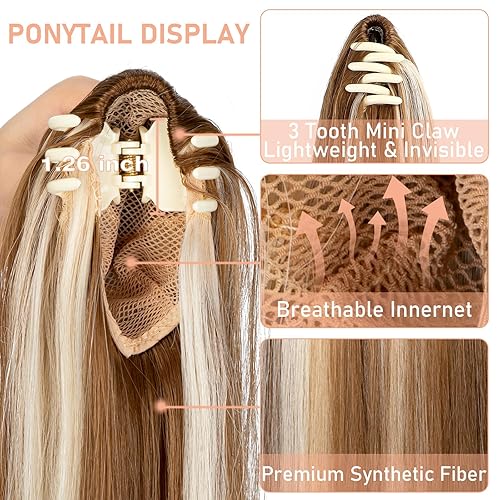 Miniatura 3 de Extensión de cola de caballo de 22 pulgadas y 24 pulgadas de largo, ondulado y lacio, extensiones de cabello sintético de aspecto natural para