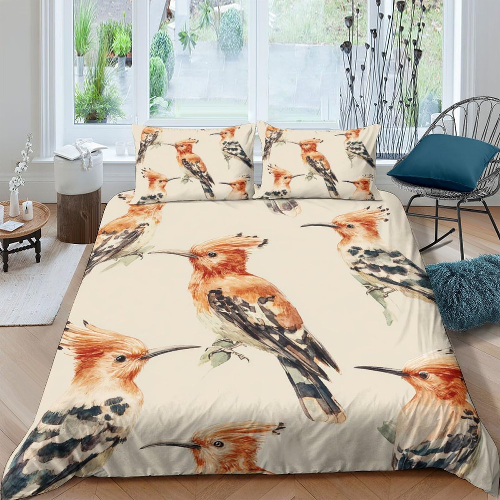 Ctjqhvkz Style-3 3D Printed Hoopoe Bird Fitted Sheet Microfiber Bedroom Decor Bird Pattern Mattress Cover For Home Guest Room Single（135X200cm）