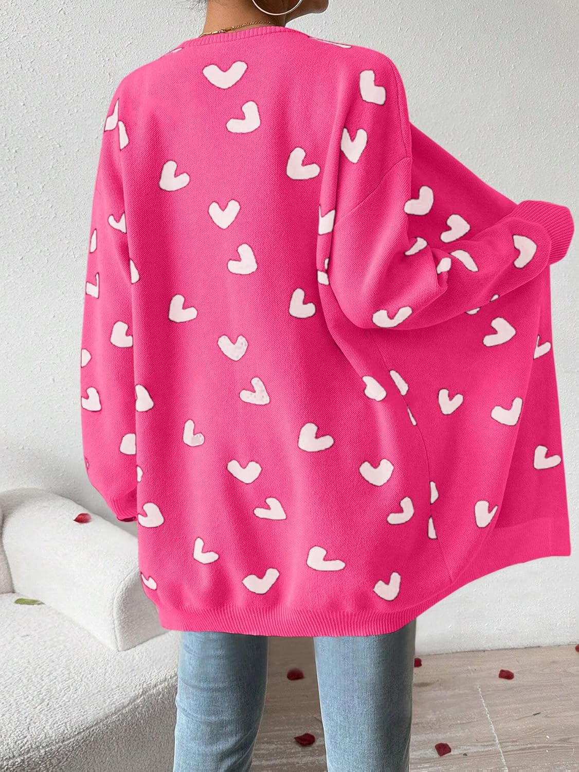 Womens Cute Heart Cardigans Oversized Long Sleeve Open Front Knit Sweaters - Image 6