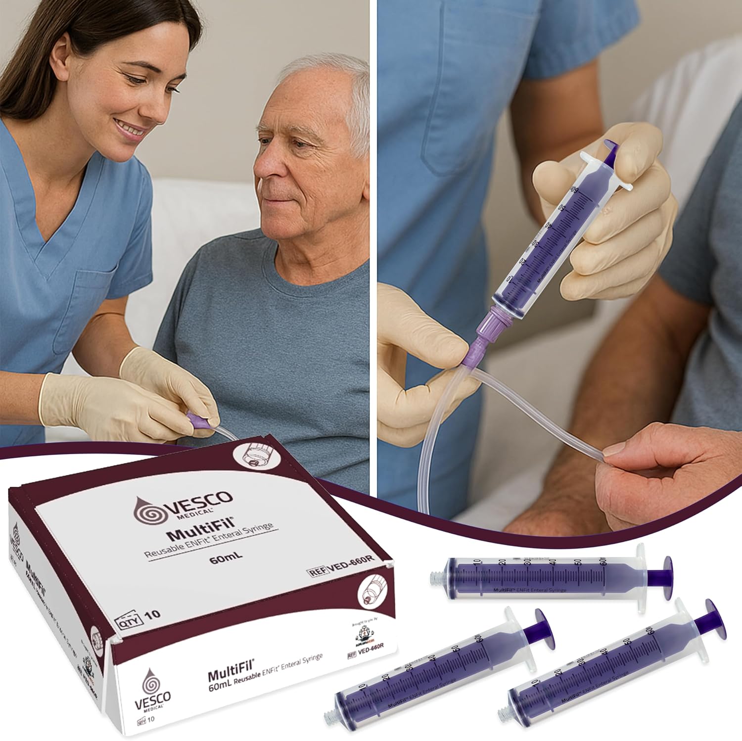 Multifil™ Reusable ENFit Tip Syringe w/Cap, 60ML - Non-Sterile (Pack of 10)