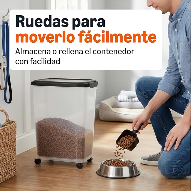 Foto 3 de 6 de Amazon Basics - Contenedor de Almacenamiento de Alimentos para Mascotas, 22.6 kg,Transparente y Negro