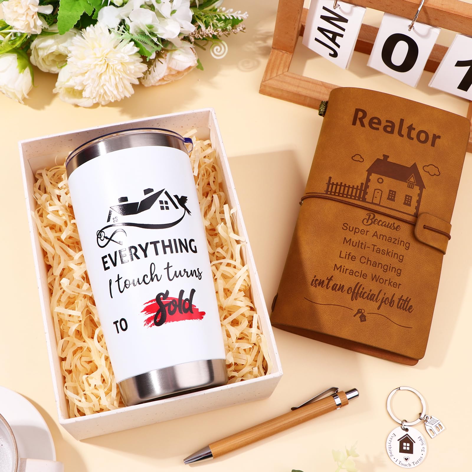Gift For A Real Estate Agent Tumbler 20oz, Gifts for Realtor, Realtor Journal 140 Pages Notebook, Keychain, Pen, Real Estate Gifts for Women, Closing Gifts For Realtors, Funny Real Estate Presents