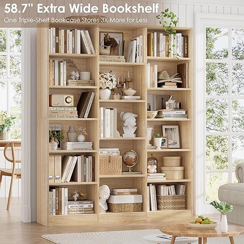 Miniatura 5 de FACBOTALL Estantería triple ancha, estantería grande de 6 niveles, estantería con 17 estantes abiertos, estanterías de 74 pulgadas de alto y