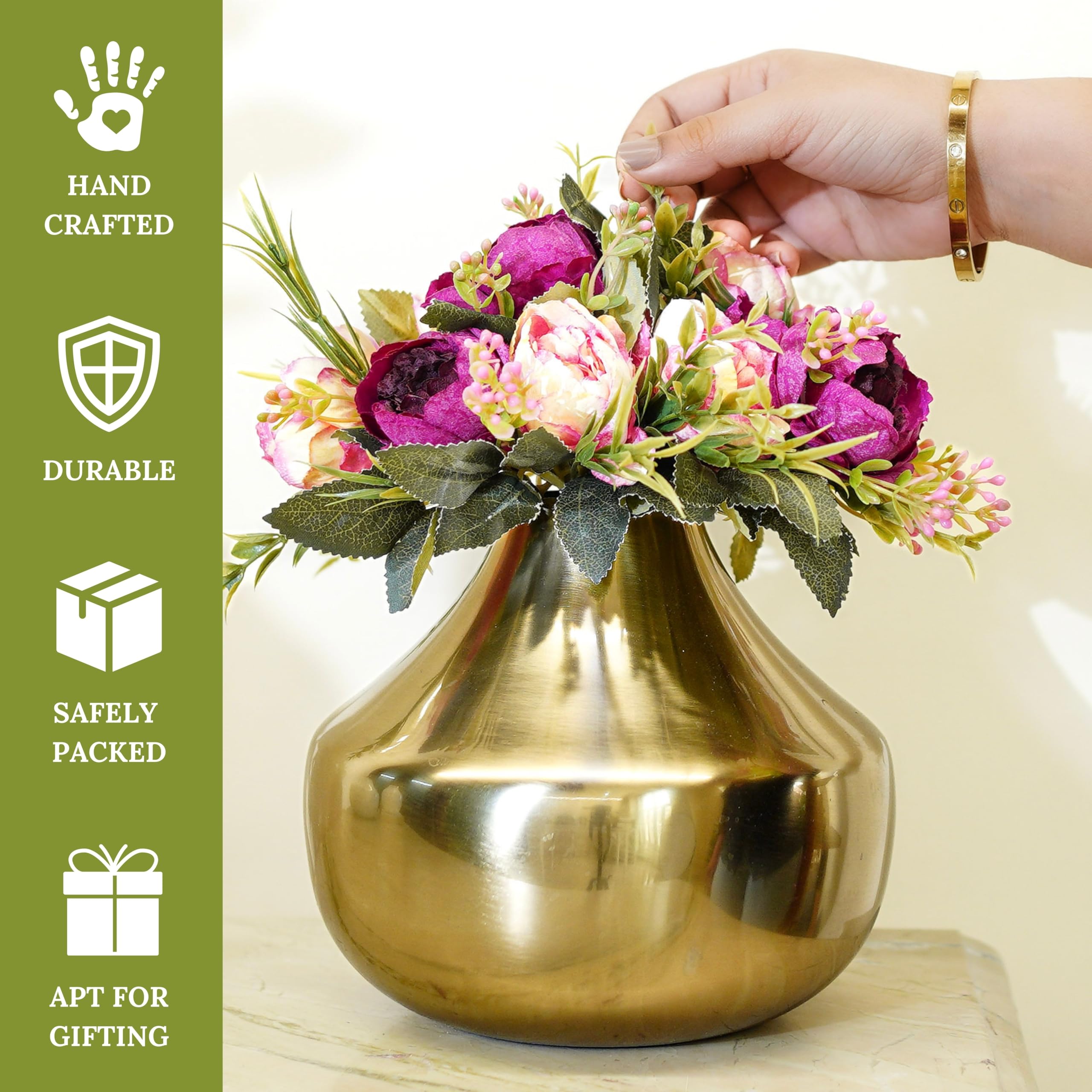 BEHOMA Gold Metal Vase - Elegant Home Decor -3