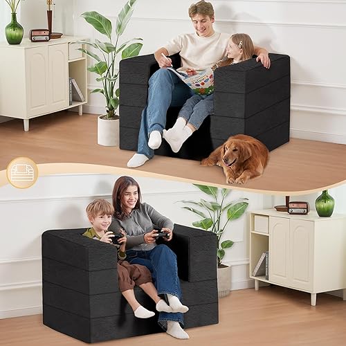 Miniatura 164 de Cama humana gigante para perro, cama 3 en 1 para perro de tamaño humano con funda de piel sintética lavable, cama grande plegable para mascotas con