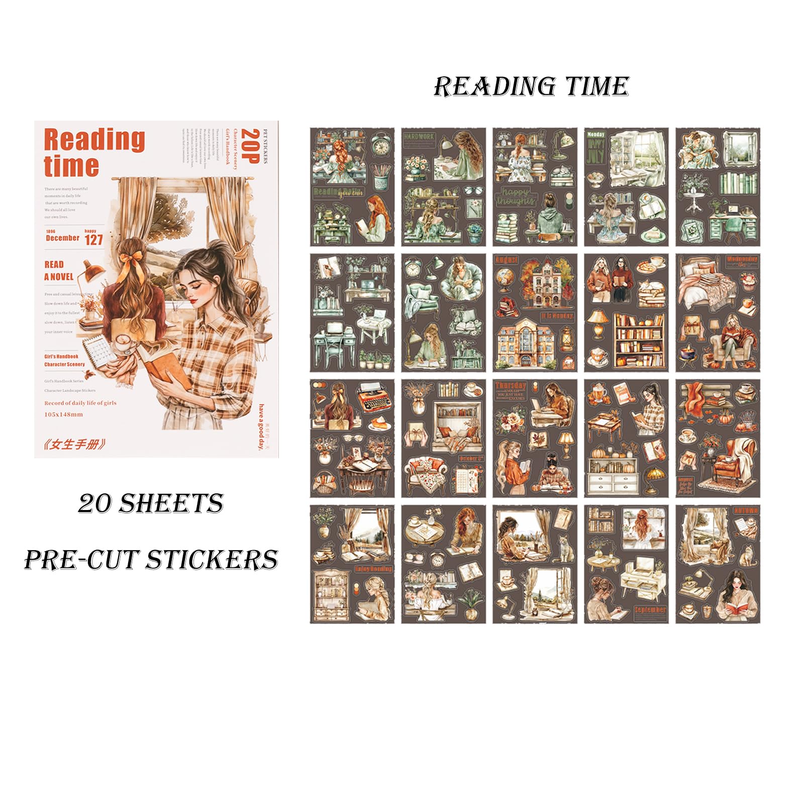 4 Bücher für Mädchen Journaling People Aufkleber für Scrapbooking 480 vorgeschnittene Haustier transparente Aufkleber für Journaling Scrapbooking Supplies