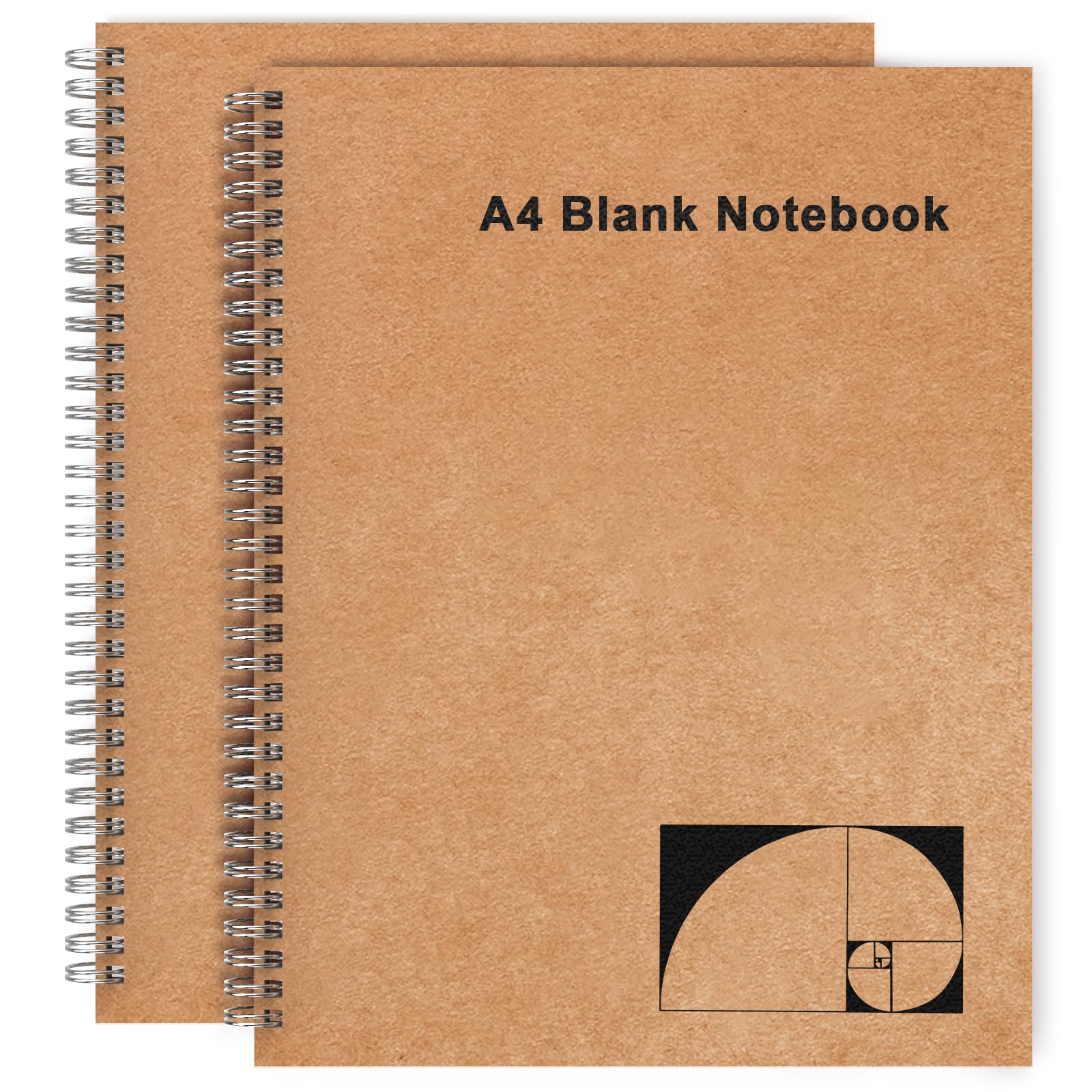 A4 Blank Journal Notebook, 2 Pack Large Spiral Sketchbook for Drawing, 200 Pages 100gsm Thick Unlined Blank Page Journal for Sketching Writing Taking