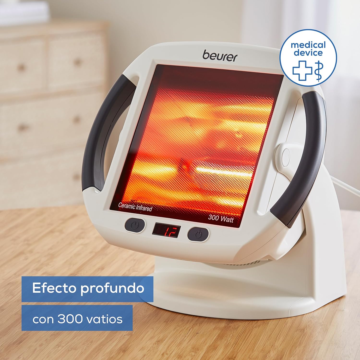 Beurer IL 50 Compact Infrared Lamp 300W Ceramic Glass Adjustable Tilt Fan Relief for Muscle Pain Neck Pain White Glass 30 x 40 cm