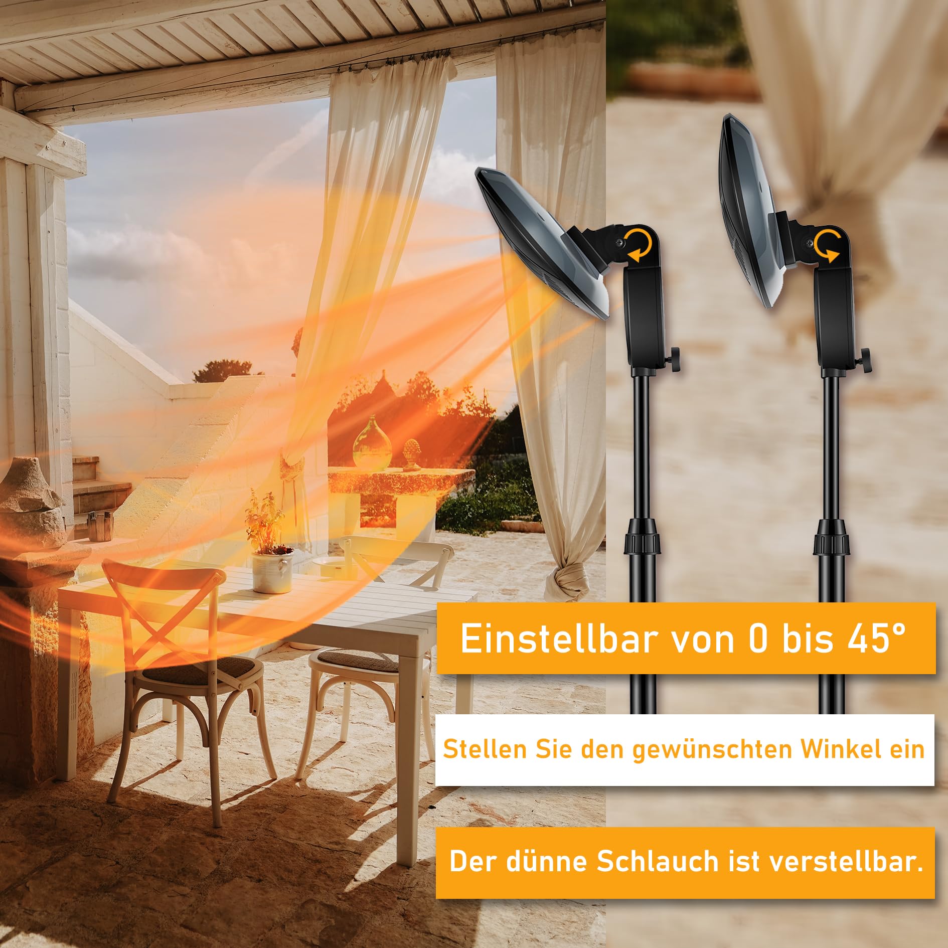 DONYER POWER Riscaldatore elettrico da giardino al quarzo da 2 KW, impermeabile, autoportante all'aperto