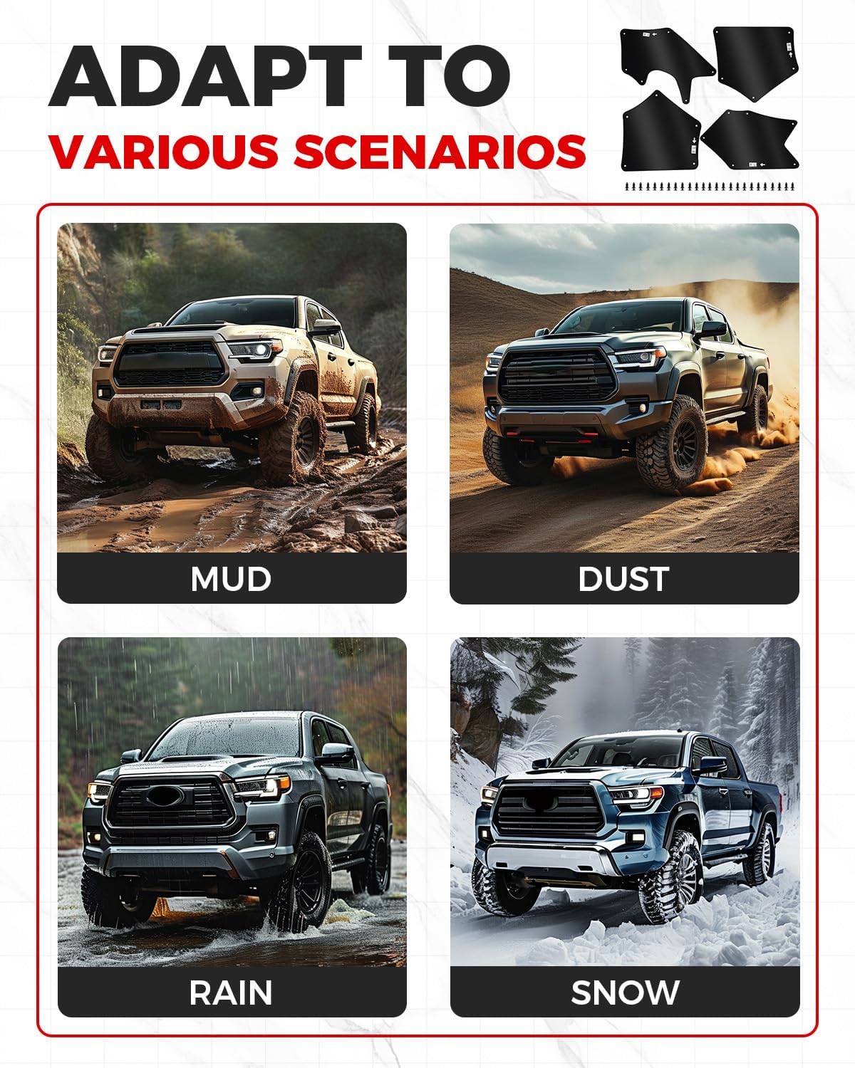 HECASA Front Splash Guards Fender Liner Shields w/Clips Compatible with 2007-2022 Toyota Tundra Sequoia Replace for 53737-0C030 53736-0C030 53739-0C020 Apron Seal Mud Flaps Mudflaps Mudguards 4Pcs