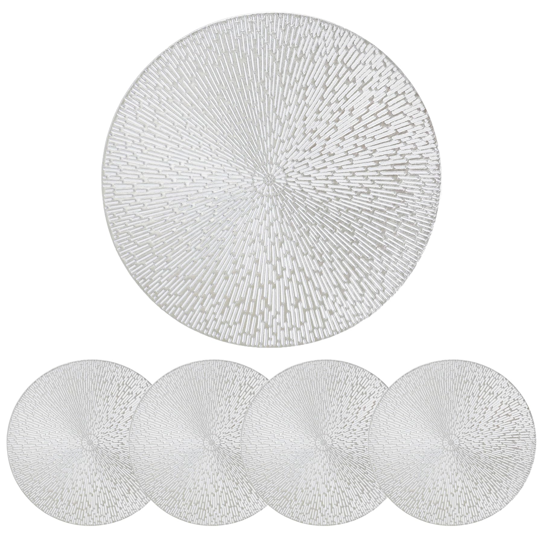 D-buy Round Placemats Silver Set of 4 Vinyl Placemats 15 in, Hollow Washable Clean Wipeable Non-Slip Stain Heat Resistant Dinning Table Place Mats for Wedding Party Decoration Home Dining Tableware โ image 1